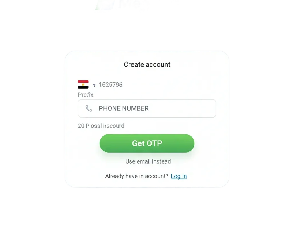 بنر 'ابدأ رحلتك' من MegaPari يظهر رموز الرياضة والكازينو، حساب واحد للدخول والتحقق وبونص 100% حتى 5000 جنيه مصري