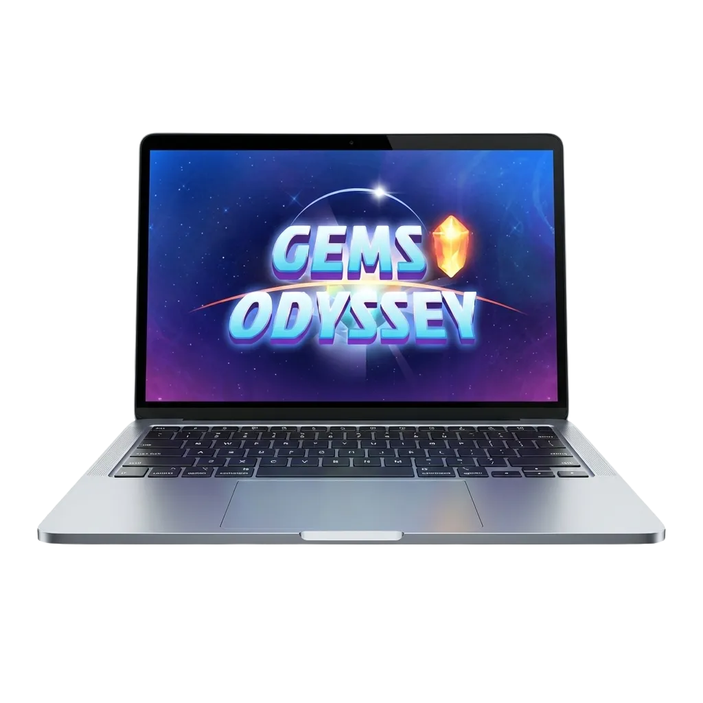 واجهة لعبة Gems Odyssey على MegaPari تعرض أحجار كريمة ملونة، مع نص عربي يبرز البونص والترخيص وملاءمتها لمصر